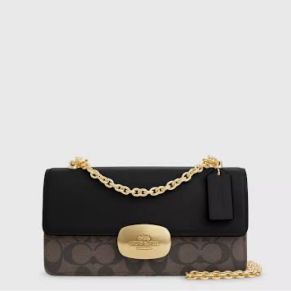 Coach Black and Brown Signature Chain Shoulder Bag